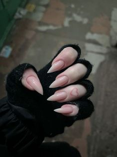 Cat Shape Nails, Cat Shaped Nails, Bone Nails Acrylic, Cat Claw Nails Acrylic, Sharp Nails Ideas, Pink Claw Nails, Pink Black Nails Designs, Soft Goth Nails, Sharp Acrylic Nails