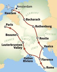 the route map for europe with all its major cities and towns, including paris, geneva,