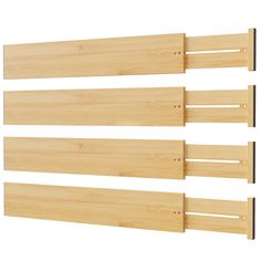 three pieces of wood are lined up against each other on a white background with clippings