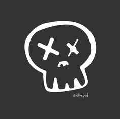 a black and white drawing of a skull with two crosses on it's head