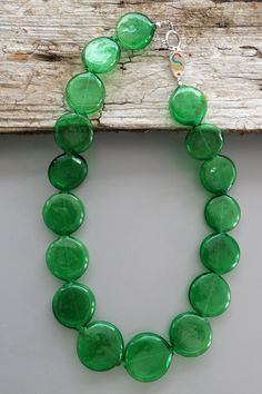 Green Glass Necklace With Round Pendant, Green Round Pendant Necklace In Glass, Elegant Green Glass Necklaces, Green Glass Beaded Necklace, Green Round Glass Beaded Necklaces, Green Glass Round Bead Necklaces, Green Glass Beaded Necklaces, Green Glass Round Beads Necklaces, Green Glass Necklaces With Round Beads