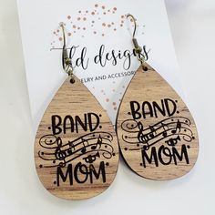 For all the band moms! lightweight wooden teardrop earrings 2 inch teardrop with hypoallergenic hooks Wooden Teardrop Earrings, Mom Earrings, Band Mom, The Band, Teardrop Earrings, Band