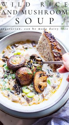 Wild Rice And Mushroom Soup in a bowl. Wild Rice And Mushroom Soup, Wild Rice Mushroom Soup, Rice Mushroom Soup, Wild Rice Mushroom, Soup Sunday, Vegetarian Dinner Ideas, Wild Rice Soup Recipes, Meatless Recipes, Soup Dish