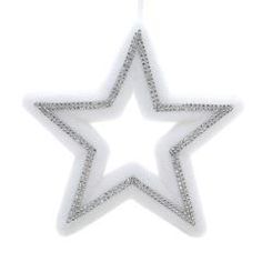 a white star ornament hanging from a string