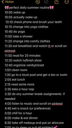 Daily summer routine Chill Day Routine, Daily Routine Inspiration, Summer Routine Schedule, Routines For Summer, Old Money Routine, Summer Day Schedule, Beach Routine, 10am Morning Routine, Summer Productive Routine