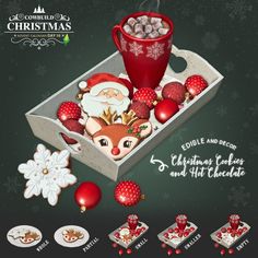 a christmas card with an image of santa claus and other decorations in a gift box