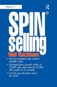 the cover of spin selling by neil rackham, with an orange and blue background