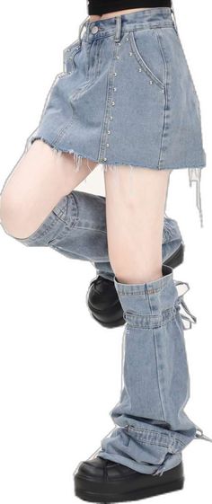 Trendy Mini Bottoms For Alternative Fashion, Casual Mini Skirt For Alternative Fashion, Skirt And Leg Warmers, Denim Material, Urban Wear, Denim Mini, Denim Mini Skirt, Height And Weight, Leg Warmers