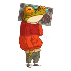 the frog is listening to music with headphones on his ears royalty illustration stock illustration