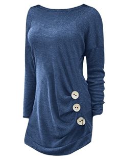 Plus Size Side Button Detail Long Sleeve T-shirt - Blue - 4I53897630 - Women's Clothing, Plus Size Women's Clothing  #PlusSizeWomensClothing #Women's #Clothing # #Plus #Size #Women's #Clothing Winter T Shirts, Spandex Shirts, Trendy Plus Size Clothing, Plus Size Womens Clothing, Long Sleeve Casual, Casual Fall, Button Detail, Plus Size Tops, Long Tops