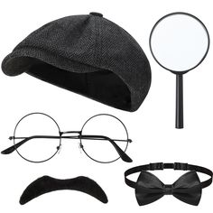 PRICES MAY VARY. Nice Detective Costume Accessories Set: the package contains 1 piece of detective hat, 1 piece of magnifying glass, 1 piece of black bowtie, 1 pair of lensless glasses, 1 piece of mustache, and 1 piece of pipe, a nice detective costume accessories set to meet your party decorative needs Soft and Reliable Detective Hat: the detective hat is made of quality fabric, which is breathable and lightweight, soft and comfortable to wear, not easy to fade or deform, giving you a nice wear Loid Forger Hat, Funny Detective, Detective Hat, Detective Costume, Black Bowtie, Fake Mustaches, Hat Man, Small Words, Accessories Set