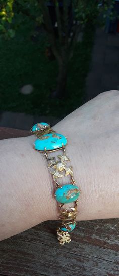 Stunning Victorian 14k Gold Turquoise Link Bracelet... Safety chain.. For small Wrist.. Total length is 7 inches, for wrist 6.5 inches.. Perfect Antique Condition.. Very Rare, Unique, One Of A Kind.. Imperial Topaz, Sapphire Wedding, Safety Chain, Chain Link Bracelet, Diamond Wedding, Very Rare, Link Bracelets, Chain Link, Blue Sapphire