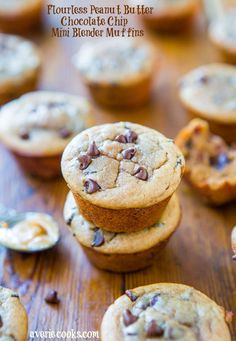 chocolate chip muffins stacked on top of each other