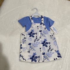 New Carters 2 Piece Outfit Blue Onesie Floral Overall Dress 12 Months Blue Short Sleeve Top For Playdate, Blue Cotton Playdate Sets, Cute Blue Sets For Playdate, Central Cee, Christmas Skirt, Baby Boy Clothes Newborn, 2 Piece Outfit, Plaid Outfits, Stripe Outfits