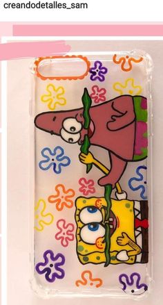 the simpsons phone case is on display in front of a white background with colorful flowers