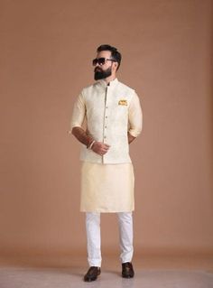 Important Instrucitons : We request you to kindly calculate the processing time of your order after the mutual confirmation on Bespoke measurements between us has taken place (either via message , e mail or form) Men can wear Half-Jackets and style them in many different ways. Want to look traditional? Great! Wear a Half Jodhpuri Jacket with your Mens Kurta and Pajama. Want to wear it to a party? Try Half Jodhpuri Jacket with Trousers. If you are all about comfort this summer, then these Half Ja Off White Nehru Jacket With Dabka For Diwali, Off White Dabka Nehru Jacket For Diwali, White Nehru Jacket For Wedding Festivities, White Nehru Jacket With Dabka For Wedding, Cutdana Nehru Jacket For Wedding And Diwali, Fitted White Bollywood Nehru Jacket, White Fitted Bollywood Nehru Jacket, White Nehru Jacket For Wedding And Transitional Season, Transitional Nehru Jacket With Pallu For Reception