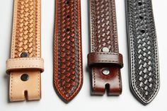 three different types of belts are lined up