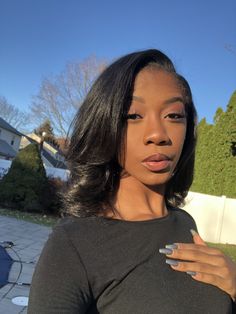 Black Silk Press, Flat Ironed Natural Hair, Pressed Hairstyles, Silky Hairstyles, Ig Names, Iron Hairstyles, Flat Iron Natural Hair, Pressed Hair, Silk Press Hair