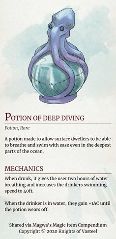 an info sheet with information about deep diving