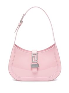 rose pink calf leather patent finish signature Greca chain hardware foldover flap with logo plaque adjustable shoulder strap main compartment internal patch pocket debossed internal logo leather lining silver-tone hardware concealed magnetic fastening This piece comes complete with a protective dust bag. Versace Bag, Versace Blue, Embossed Bag, Versace Handbags, Versace Bags, Dog Accessories, Bago, Pink Bag, Hobo Bag