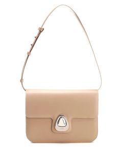 "Astra" shoulder bag in smooth nude beige leather from A.P.C., with silver-tone magnetic jewel closure, adjustable leather shoulder strap, flap lined in suede split leather, two compartments and one internal pocket, embossed "A.P.C." logo on the closure. Elegant Calf Leather Flap Bag With Palladium Hardware, Formal Beige Shoulder Bag With Palladium Hardware, Beige Shoulder Bag With Palladium Hardware For Business, Beige Shoulder Bag With Palladium Hardware For Evening, Beige Evening Shoulder Bag With Palladium Hardware, Timeless Beige Shoulder Bag With Silver-tone Hardware, Modern Beige Flap Bag For Evening, Formal Beige Shoulder Bag With Magnetic Closure, Modern Beige Evening Flap Bag