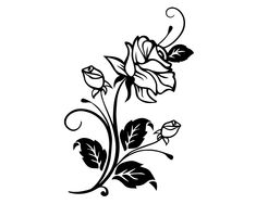 a black and white drawing of flowers on a white background