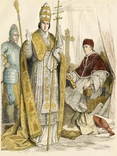 two men in medieval clothing, one wearing a crown and the other holding a staff