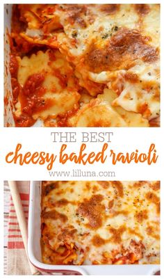 the best cheesy baked ravioli in a casserole dish with cheese