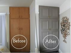 before and after pictures of a bedroom closet