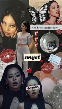 collage with images of women, butterflies, and words on them that say angel