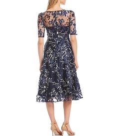 Eliza J Illusion Boat Neck 3/4 Sleeve Embroidered Lace Midi Dress | Dillard's Mom Wedding Dress, Two Piece Wedding Dress, Mother Of Groom Dresses, Mother Of The Bride Outfit, Womens Cocktail Dresses, Mom Dress, Eliza J, Lace Midi, Lace Midi Dress