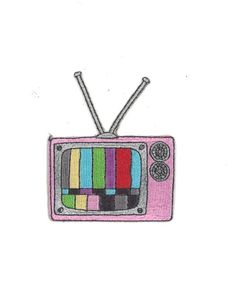 an old tv with colorful lines on it's screen is shown in this embroidery design