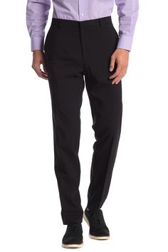 Fit: this style fits true to size. Zip fly with hook-and-bar and button closure. Front slash pockets; back besom pockets. Solid black. Light stretch. Approx. 10.5" rise (size 34x32). Imported Black Tailored Pants, Tailored Suit, Tailored Suits, Suit Separates, Tailored Pants, Tommy Hilfiger Man, Black Light, Solid Black, Nordstrom Rack