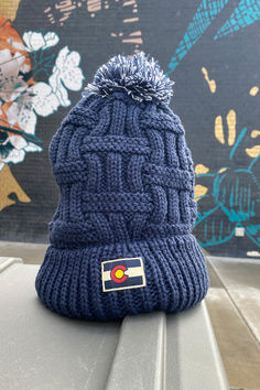 Women's Colorado Flag Beanie Blue Beanie, Navy Blue, Blue And White, Navy