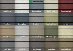 the different colors of wood sidings in various styles and sizes, with names on each side