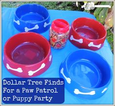 dollar tree finds for a paw patrol or puppy party with free printables and instructions