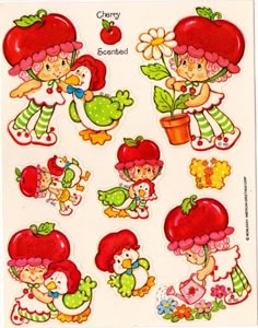 an image of stickers with strawberrys and birds on them, including cherries