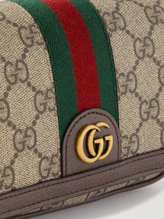 GUCCI Ophidia mini leather-trimmed printed coated-canvas shoulder bag Gucci Rectangular Shoulder Bag With Leather Trim, Elegant Green Shoulder Bag With Leather Trim, Green Gucci Shoulder Bag For Daily Use, Gucci Green Shoulder Bag For Daily Use, Gucci Green Shoulder Bag With Detachable Strap, Daily Use Green Gucci Shoulder Bag, Luxury Green Shoulder Bag With Leather Trim, Everyday Gucci Shoulder Bag With Gold-tone Hardware, Luxury Gucci Green Shoulder Bag