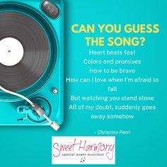 a blue record player with the words can you guess the lyric?