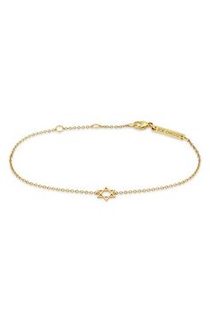 The Star of David centers a wear-every-day pendant bracelet. 6" length; 1" extender Lobster clasp closure 14k gold Made in the USA Yellow Gold Star Charm Bracelet, 14k Yellow Gold Bracelet With Star Charm, Classic Yellow Gold Star Of David Jewelry, Adjustable Gold Star Of David Jewelry, The Star Of David, Zoe Chicco, Star Of David Pendant, Star Of David, Pendant Bracelet