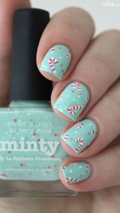 Mint Nail Polish, Do It Yourself Nails, Christmas Nail Art Easy, Mint Nails, Christmas Manicure, Festive Nail Art