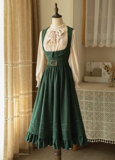 Forest Wardrobe -Little Aaili- Vintage Classic Lolita Corset JSK Ribbon Blouse, Green Lady, Neck Ribbon, Jumper Skirt, Skirt And Blouse, Looks Vintage