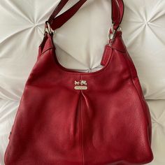 Never Used, Purchased For $268. Three Compartments, Zippers Still Wrapped In Tissue. Dust Cover Included. Beautiful Purse Elegant Red Coach Shoulder Bag, Elegant Red Bags With Silver-tone Hardware, Elegant Burgundy Bag With Silver-tone Hardware, Lv Neonoe, Classic Crossbody Bag, Betsey Johnson Dress, Beautiful Purse, Canvas Leather Bag, Vintage Shoulder Bag