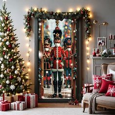 a decorated christmas tree in the corner of a living room