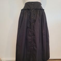 This Black Skirt Long - 35 Inch, Fully Lining. 63 % Cotton, 34 % Nylon, 3 % Spandex. Front Buttons. Make Offer ! Black Full Skirt Bottoms For Daywear, Black Relaxed Fit Maxi Skirt For Daywear, Black Tiered Maxi Skirt For Work, Black Pleated Bottoms For Daywear, Fitted Black Cotton Maxi Skirt, Black Cotton Ruffled Skirt, Black Lined Skirt For Daywear, Black Daywear Lined Skirt, Black Lined Maxi Skirt For Daywear