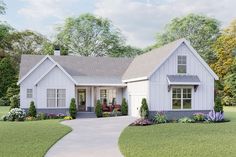 this is a computer rendering of the front elevation of these house plans for small homes