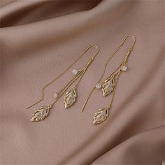 Cats Eye & 18K Gold-Plated Double Leaf Ear Threader Earrings Sui Dhaga Earrings, Necklaces Indian, Small Earrings Gold, Hand Jewelry Rings, Necklaces Wedding, Nice Accessories, Ethereal Jewelry, Delicate Gold Jewelry, Bridal Necklace Designs