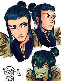 some drawings of two women with blue hair