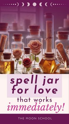 the cover of spell jar for love that works immediaately, with candles and roses in them