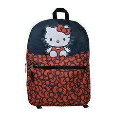 This backpack is the perfect combination of fashion and fandom! From going to school to tagging along on a mini family road trip, you will love carrying your essentials in this fun Sanrio Hello Kitty backpack! This kid's backpack is designed with ample room for stowing your lunch, books, craft supplies, and other essentials. Ideal for school, travel, outdoors, summer camps, or just having fun! Officially licensed. Cat Design Backpack For Back To School, Casual School Backpack With Cat Design, Back To School Bags With Cat Design, Hello Kitty Print Bags For Back To School, Playful Hello Kitty Print Backpack For Travel, Playful Hello Kitty Backpack For Back To School, Back To School Backpack With Cat Design, Hello Kitty Backpack For Back To School, Hello Kitty Travel Bag For Back To School